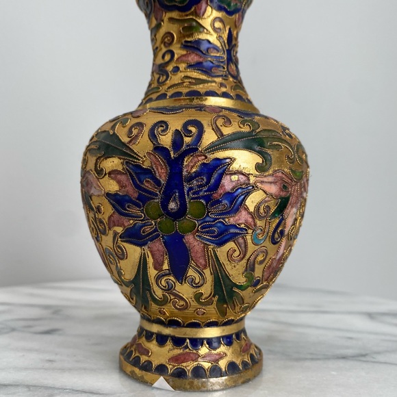 Vintage Brass and Cloisonné Vase - Picture 2 of 8
